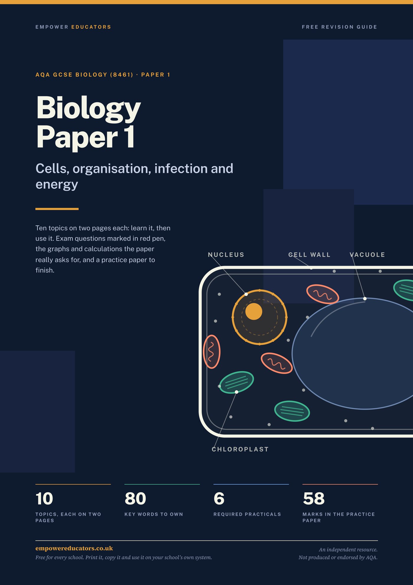 Cover of the Biology Paper 1 revision guide: a cutaway plant cell on a navy page above the title