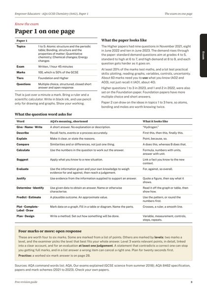 Page 3 of the guide: The exam on one page