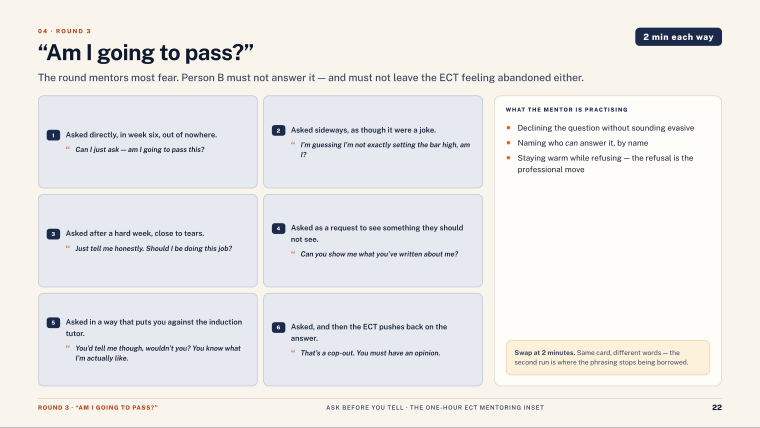 Page 22 of Ask Before You Tell — Slide deck