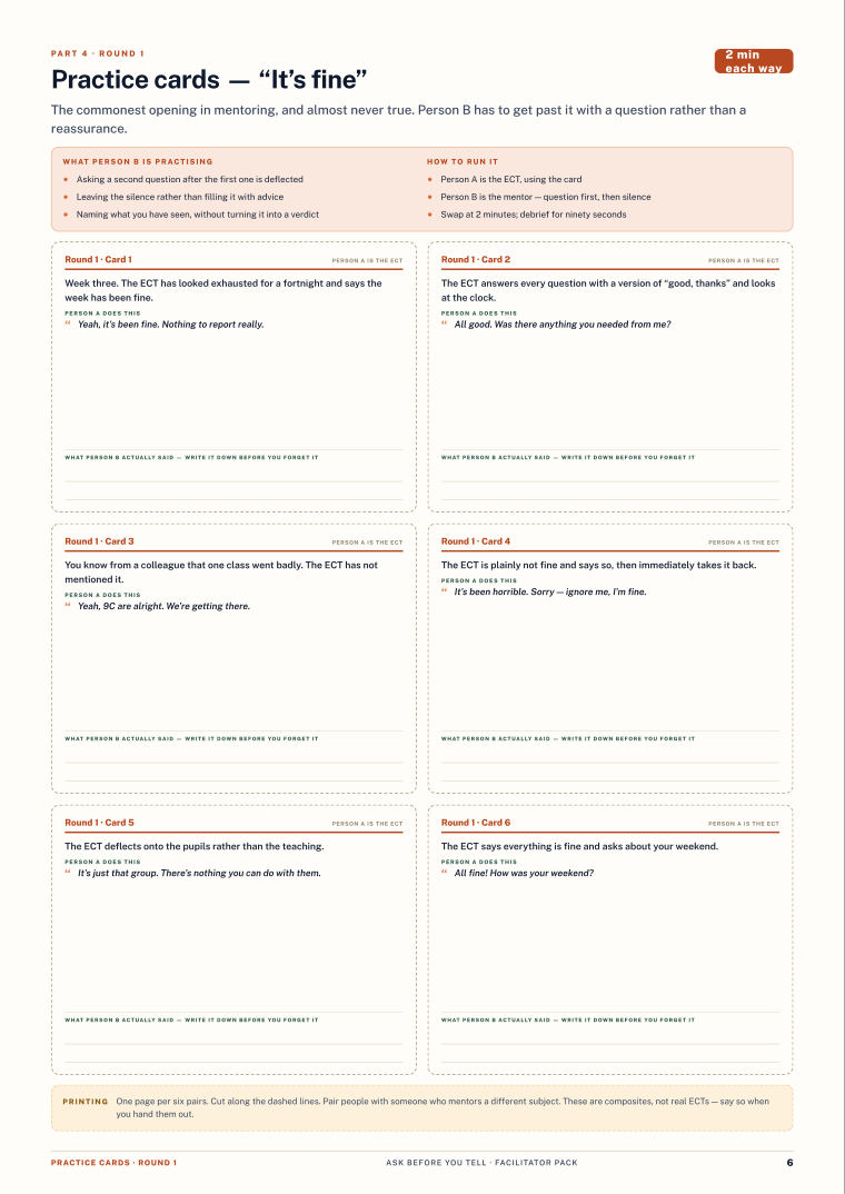 Page 6 of Ask Before You Tell — Facilitator pack