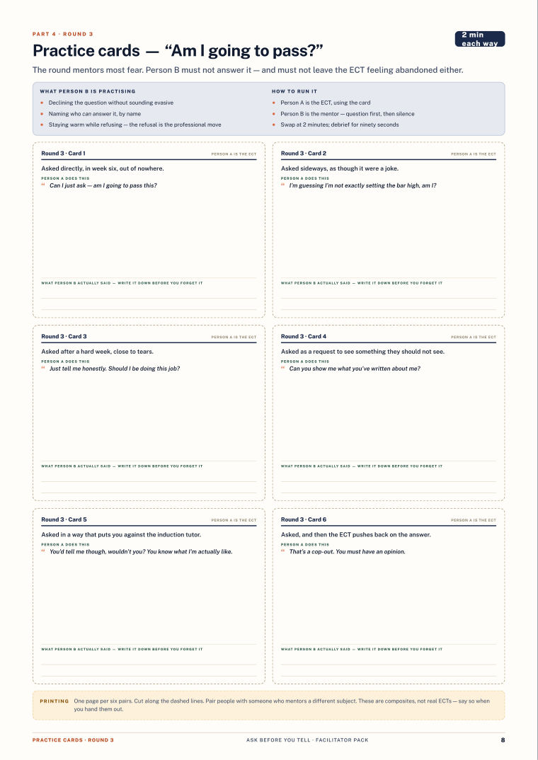 Page 8 of Ask Before You Tell — Facilitator pack