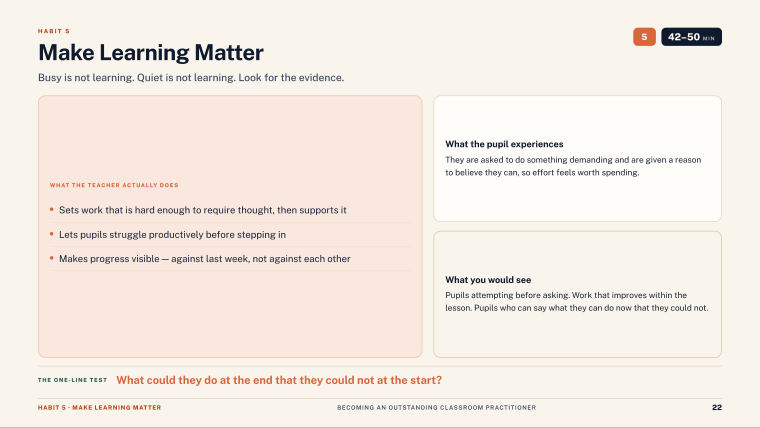 Page 22 of Becoming an Outstanding Classroom Practitioner — Slide deck