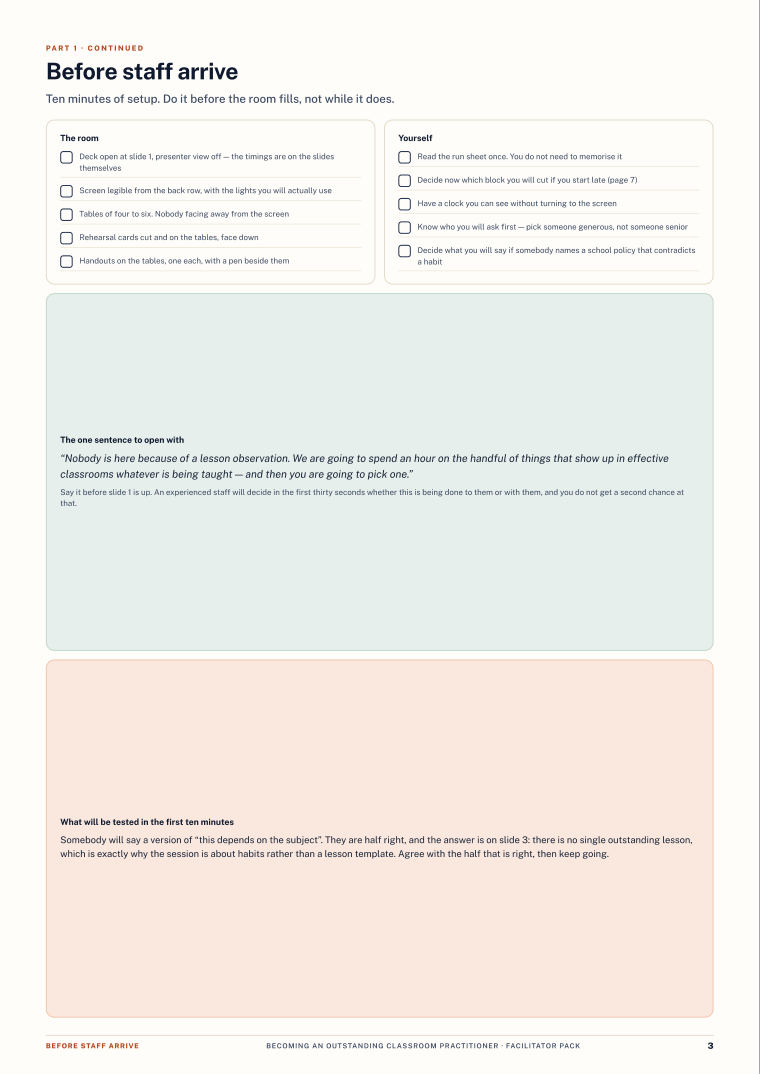 Page 3 of Becoming an Outstanding Classroom Practitioner — Facilitator pack