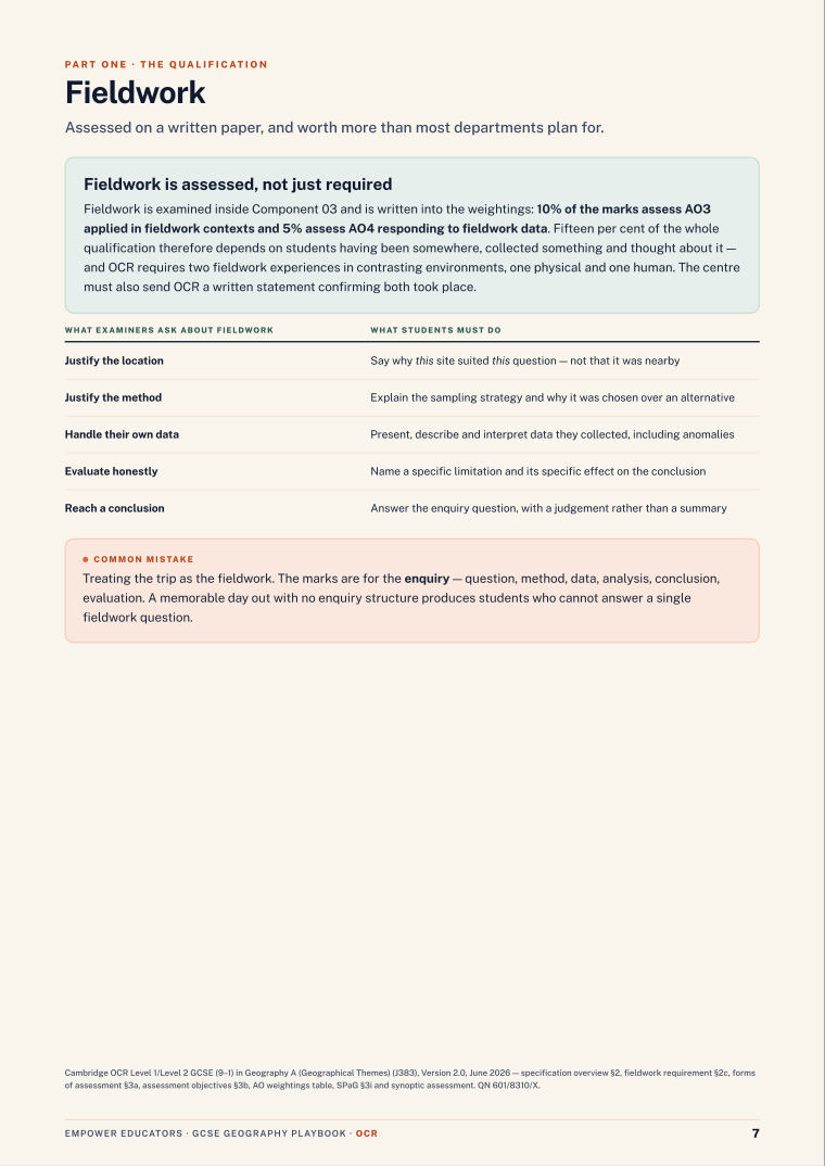 Fieldwork · OCR GCSE Geography A Assessment Objectives — Exam Preparation, page 7