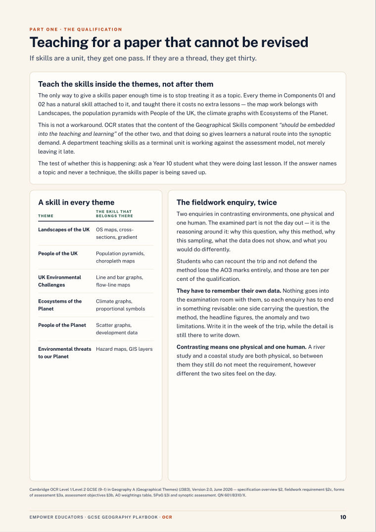 Teaching for a paper that cannot be revised · OCR GCSE Geography A Assessment Objectives — Exam Preparation, page 10