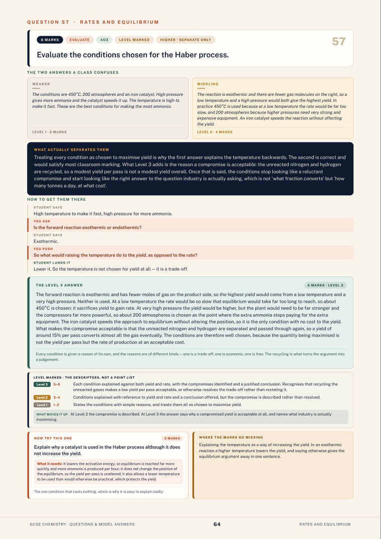 Question 57 · Rates and equilibrium · GCSE Chemistry Questions & Model Answers, page 64