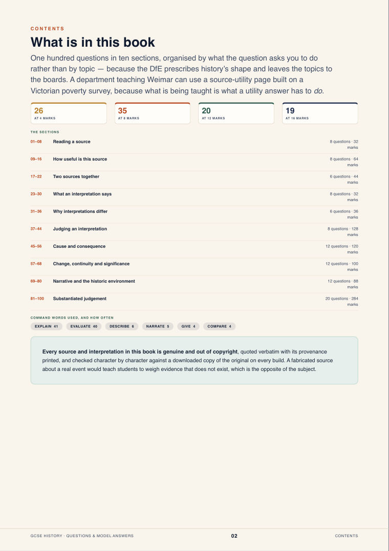 Contents · GCSE History Questions & Model Answers, page 2