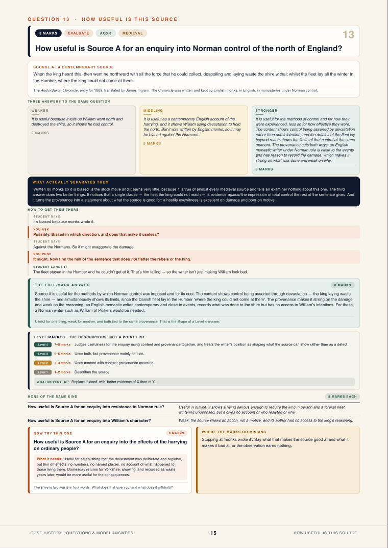 Question 13 · How useful is this source · GCSE History Questions & Model Answers, page 15