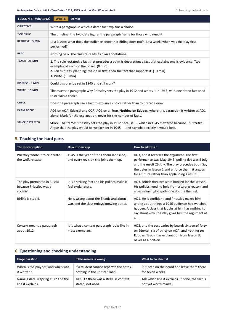 5. Teaching the hard parts · An Inspector Calls: The Complete Teacher Pack, page 16