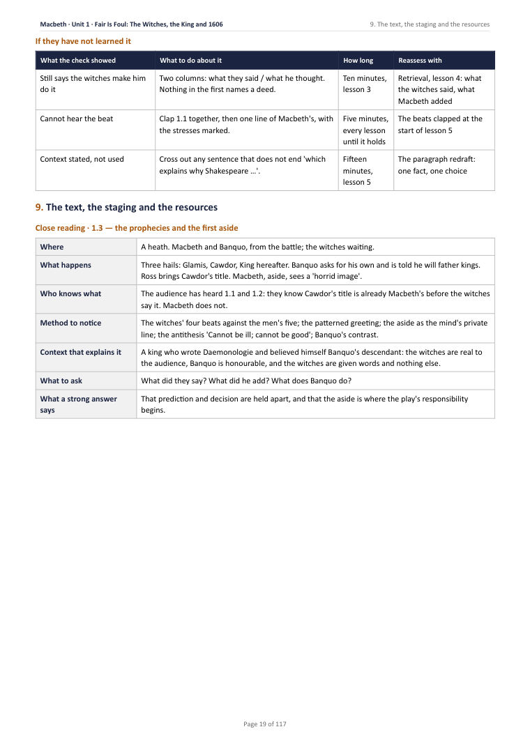 9. The text, the staging and the resources · Macbeth: The Complete Teacher Pack, page 19