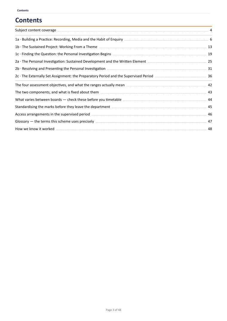 Page 3 of A Level Art & Design Scheme of Work