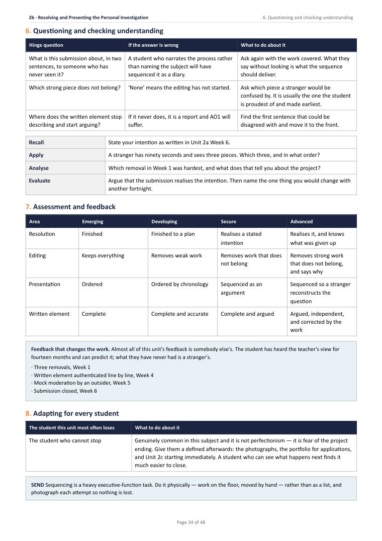 2B · Resolving and Presenting the Personal Investigation · A Level Art & Design Scheme of Work, page 34