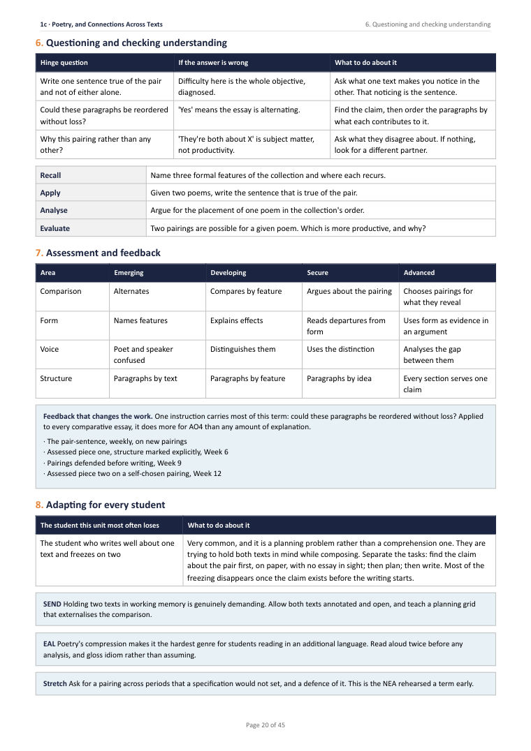 1C · Poetry, and Connections Across Texts · A Level English Literature Scheme of Work, page 20