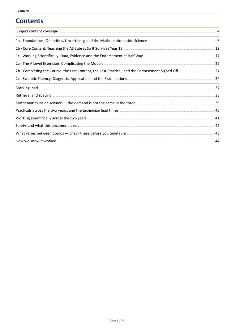 Page 3 of A Level Sciences Scheme of Work