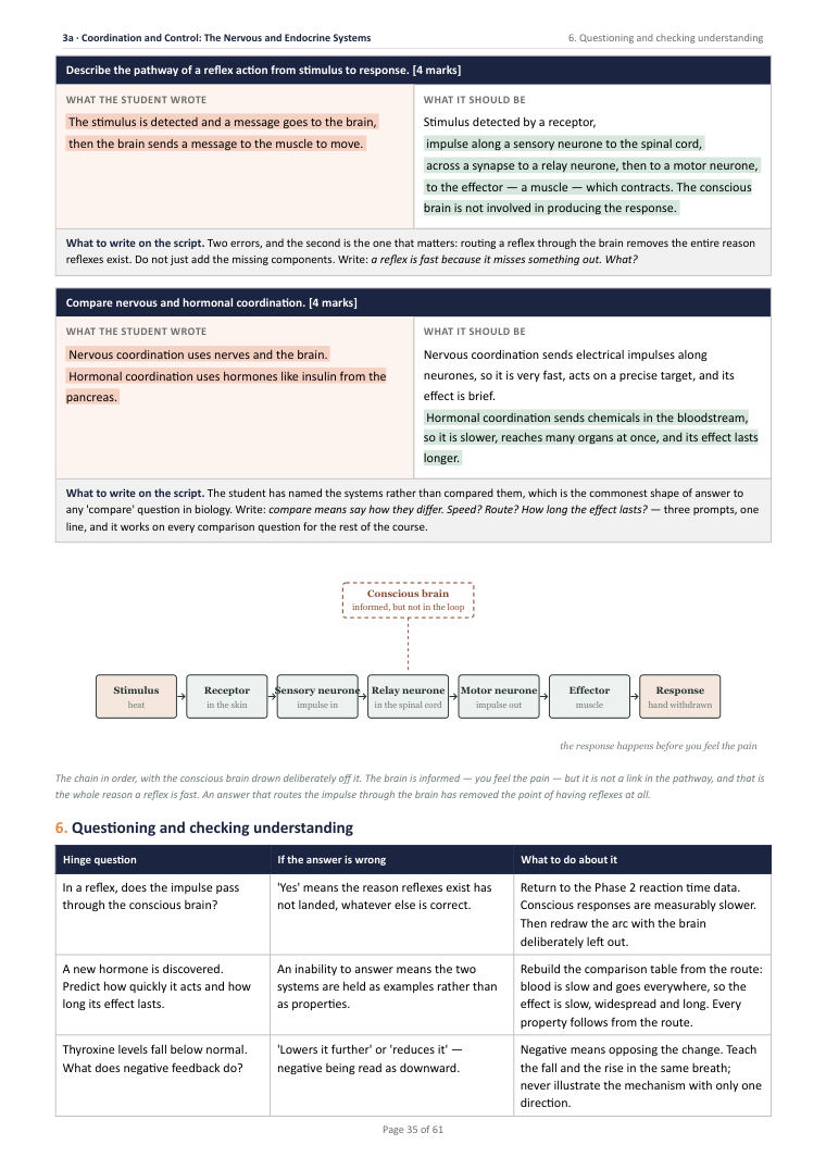 3A · Coordination and Control: The Nervous and Endocrine · Year 10 Biology Scheme of Work, page 35