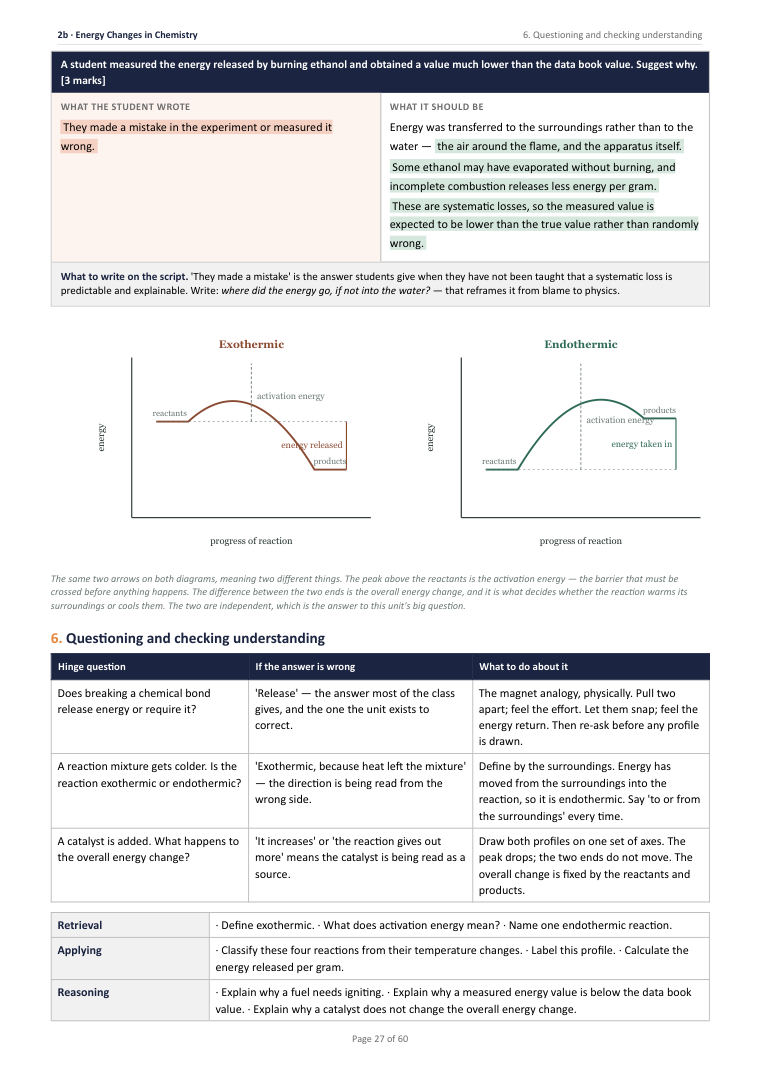 2B · Energy Changes in Chemistry · Year 10 Chemistry Scheme of Work, page 27