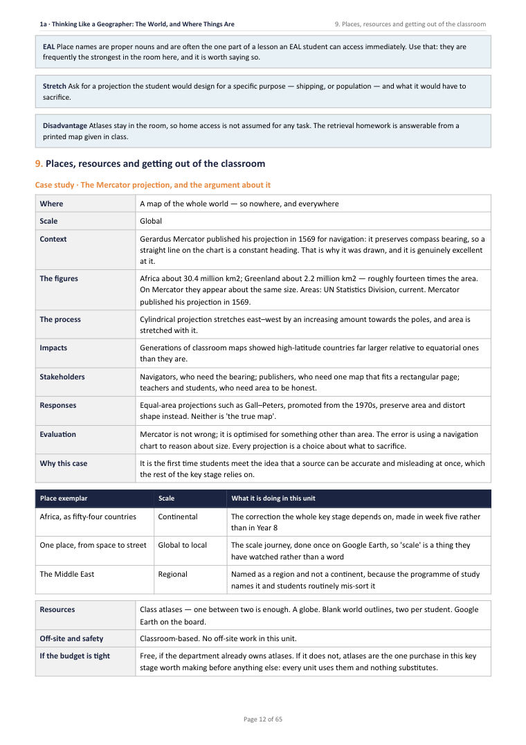 1A · Thinking Like a Geographer: The World, and Where Things Are · Year 7 Geography Scheme of Work, page 12