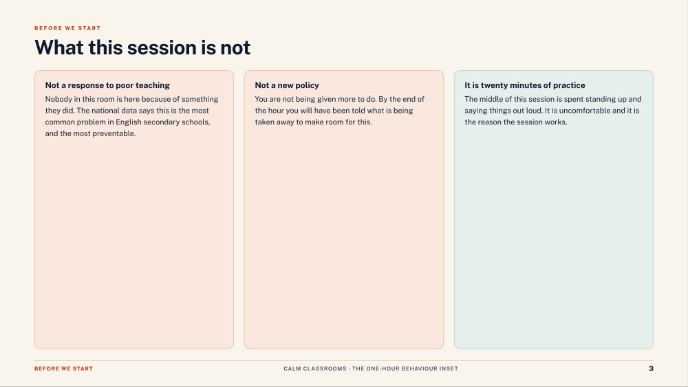 Page 3 of Calm Classrooms — Slide deck