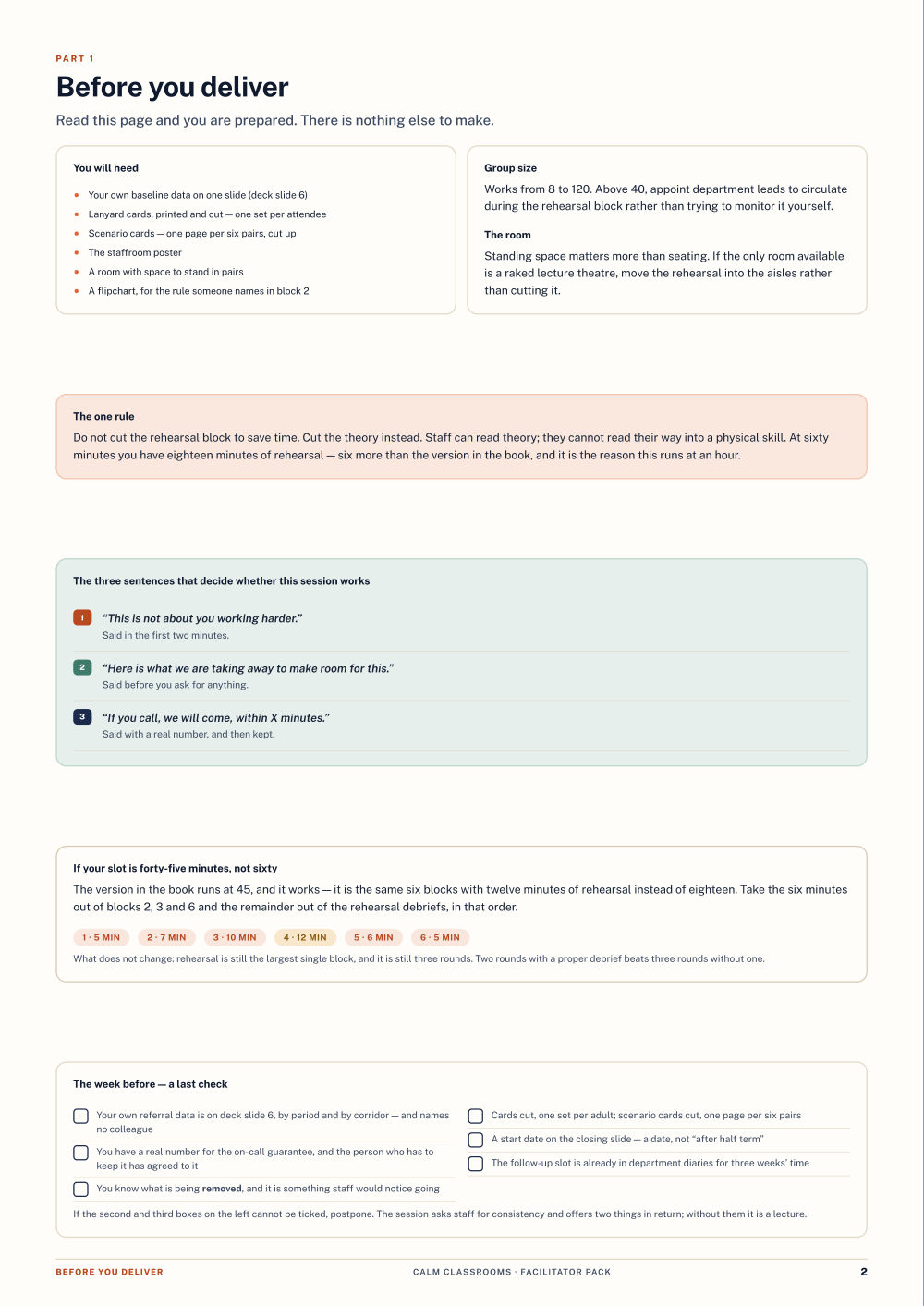 Page 2 of Calm Classrooms — Facilitator pack