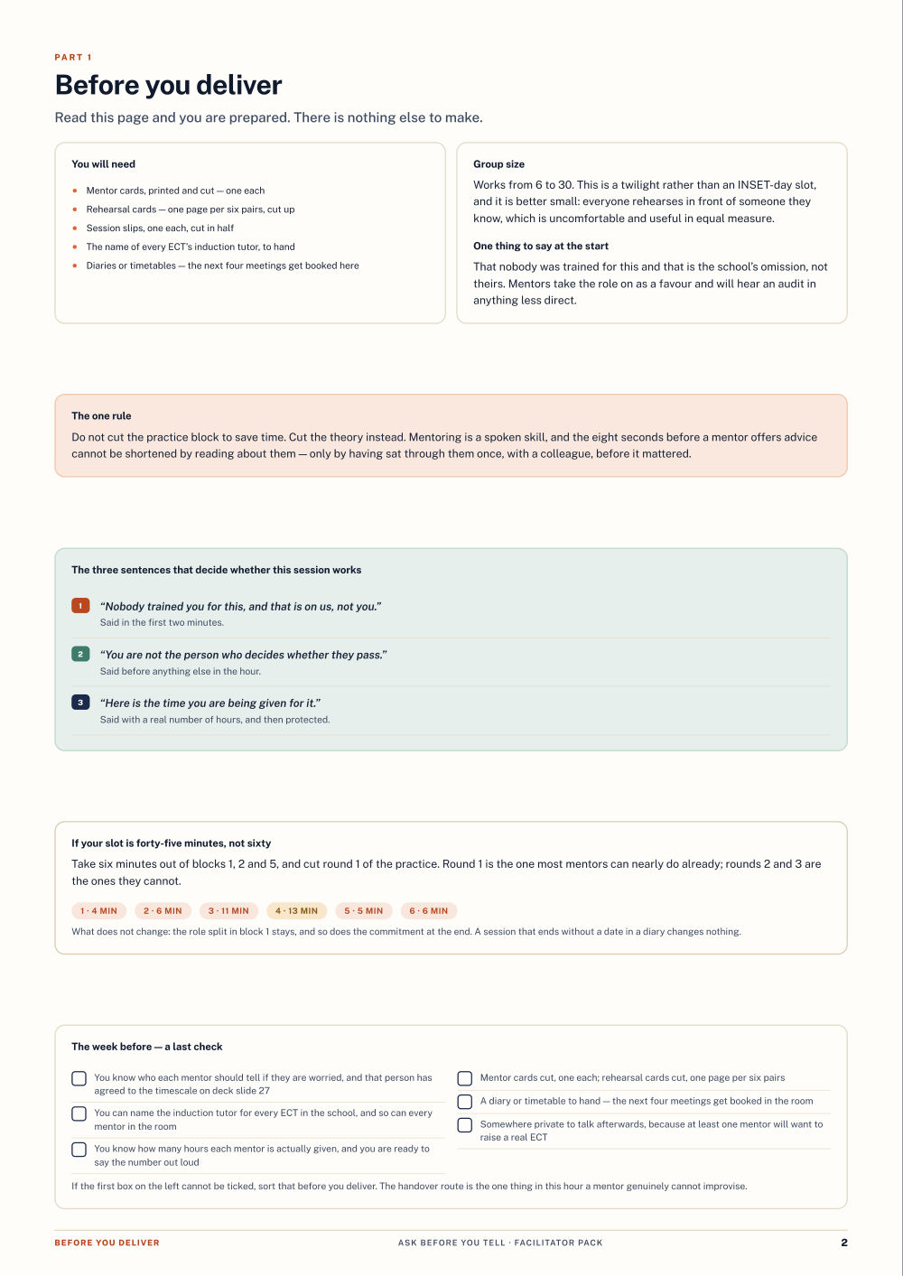 Page 2 of Ask Before You Tell — Facilitator pack
