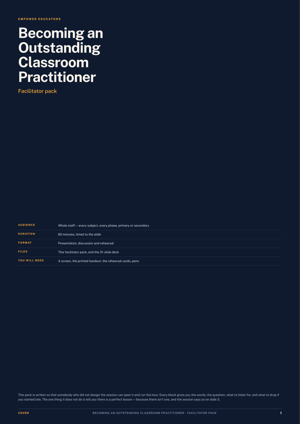 Page 1 of Becoming an Outstanding Classroom Practitioner — Facilitator pack