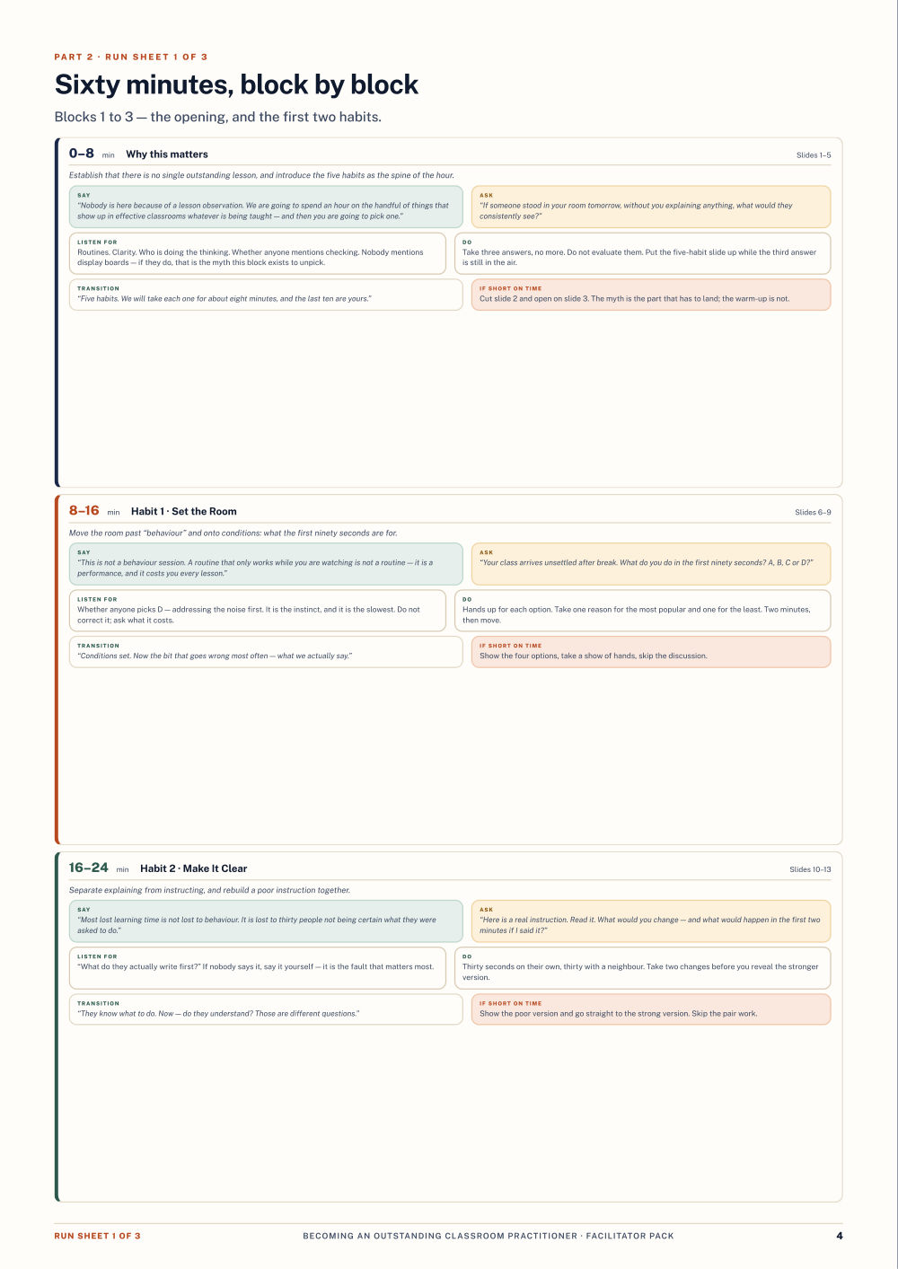 Page 4 of Becoming an Outstanding Classroom Practitioner — Facilitator pack