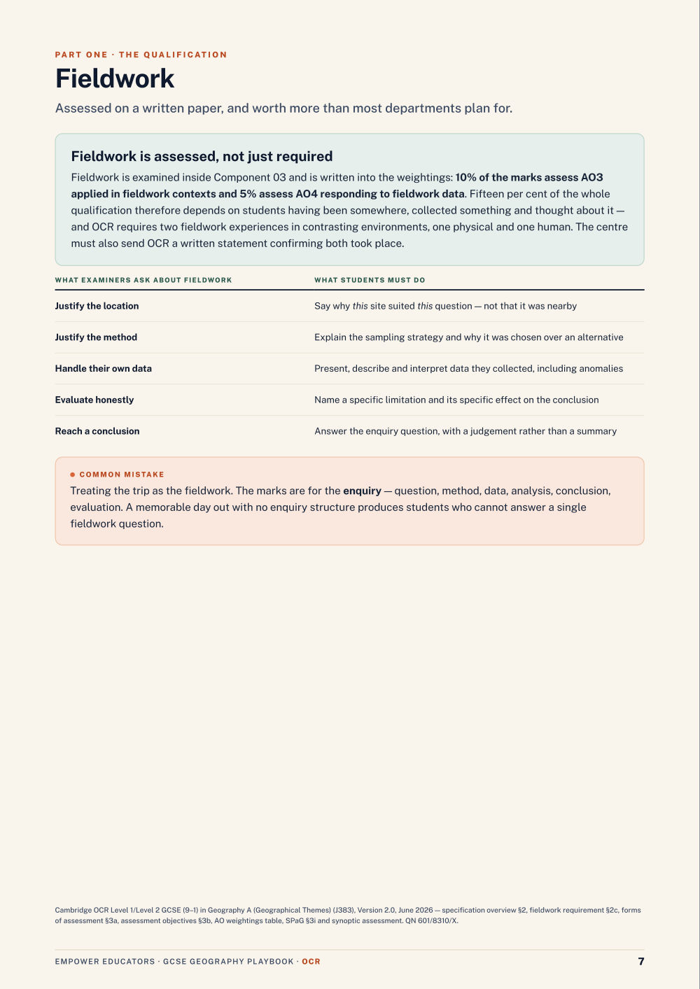 Fieldwork · OCR GCSE Geography A Assessment Objectives — Exam Preparation, page 7