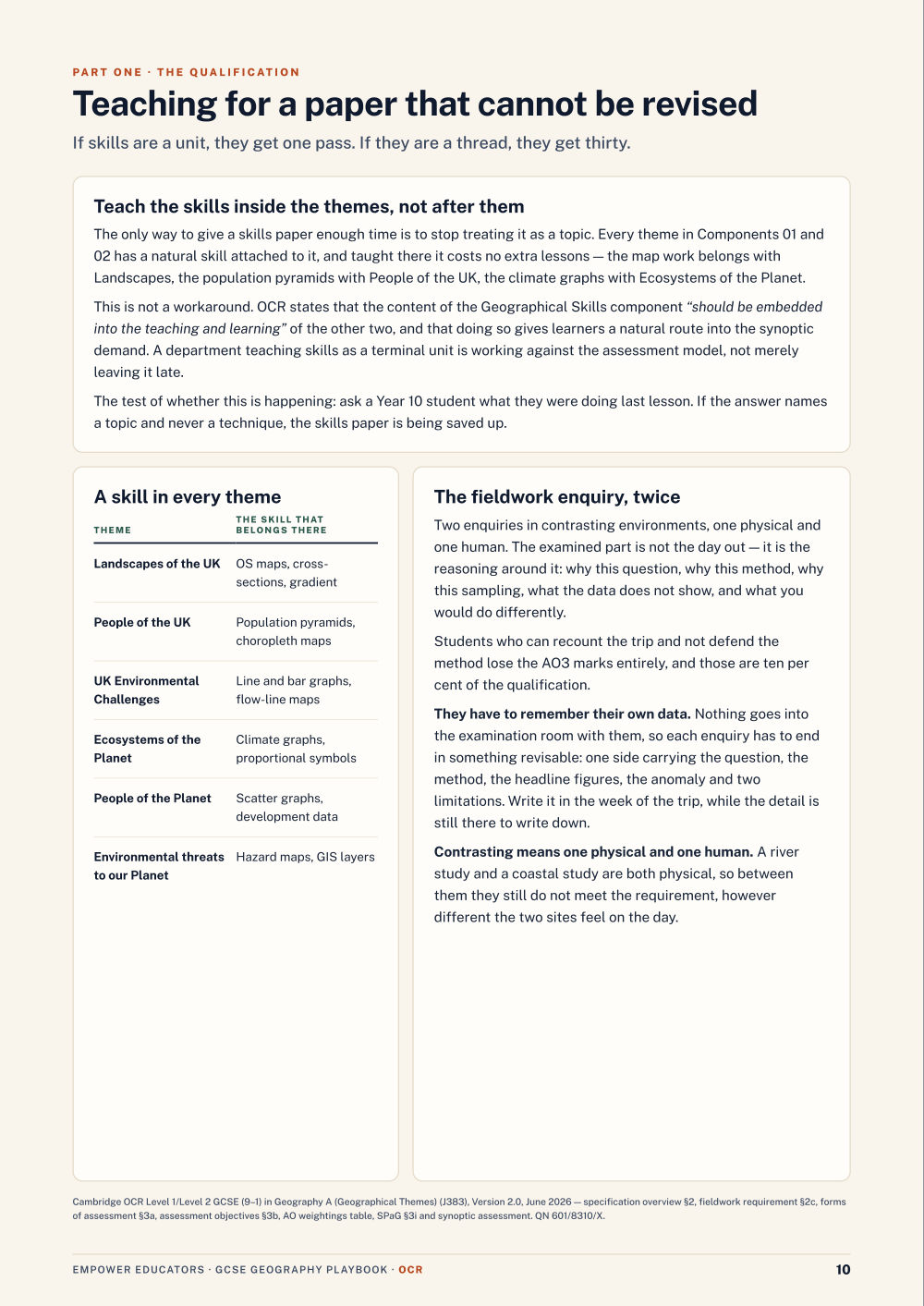 Teaching for a paper that cannot be revised · OCR GCSE Geography A Assessment Objectives — Exam Preparation, page 10
