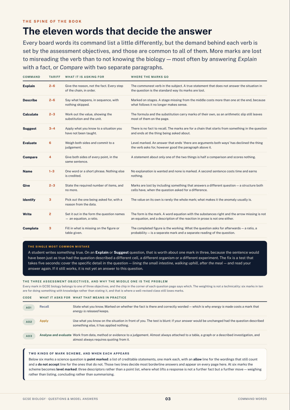 The eleven words that decide the answer · GCSE Biology Questions & Model Answers, page 3