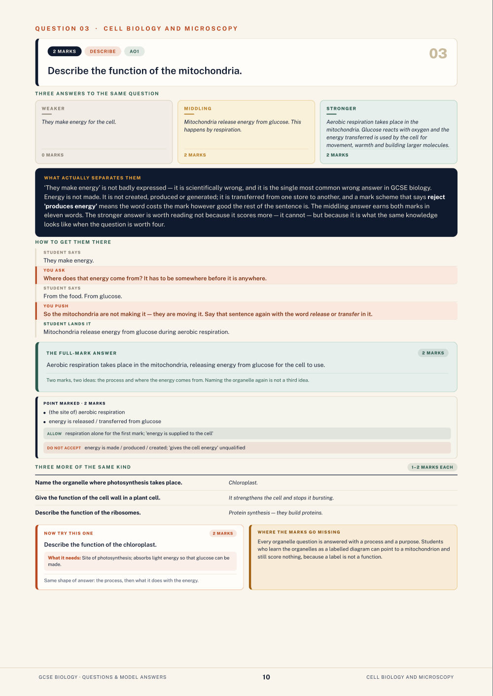 Question 03 · Cell biology and microscopy · GCSE Biology Questions & Model Answers, page 10