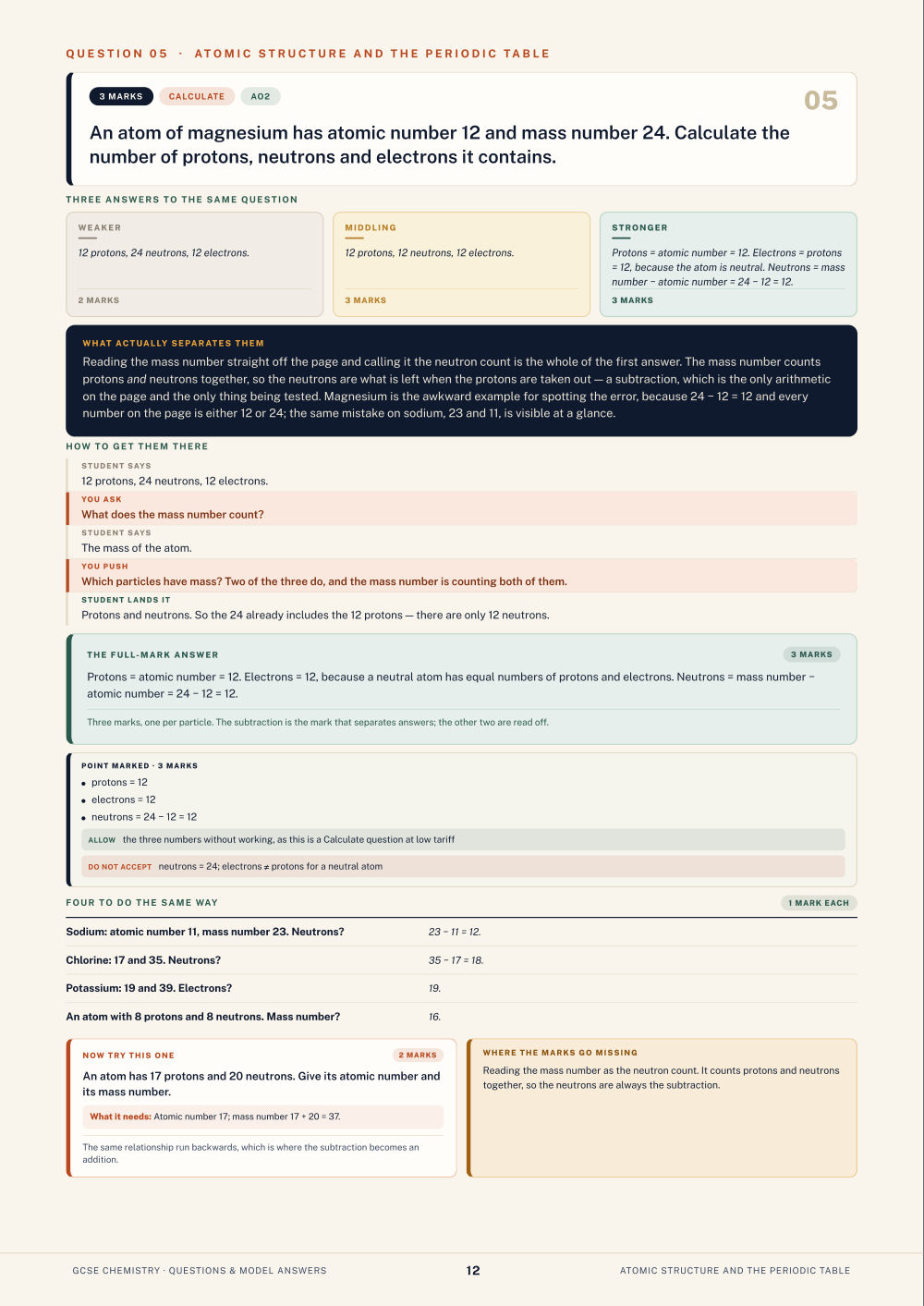 Question 05 · Atomic structure and the periodic table · GCSE Chemistry Questions & Model Answers, page 12