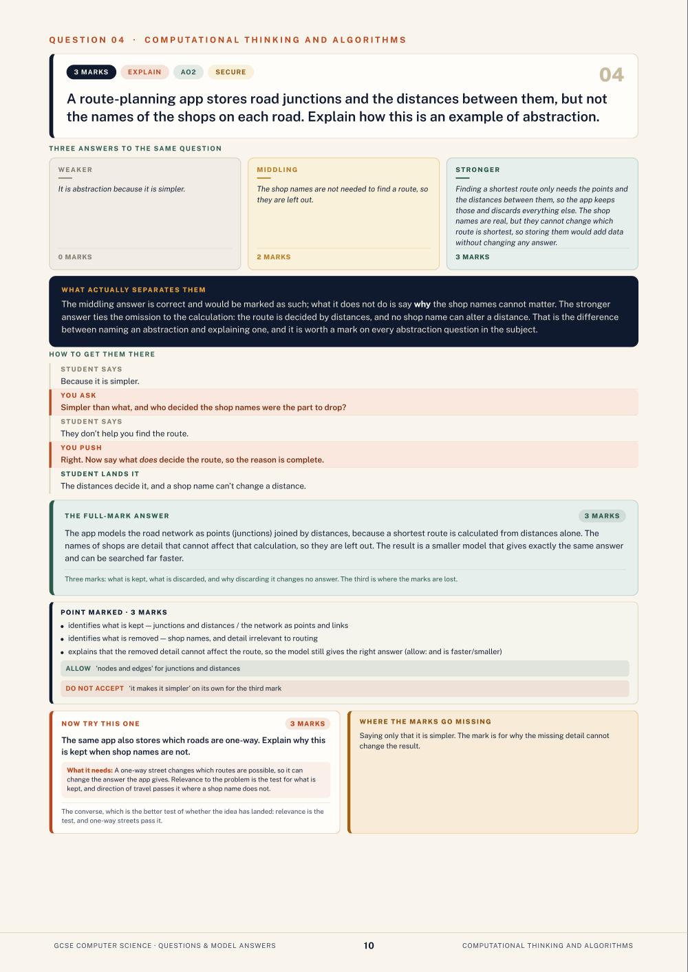 Question 04 · Computational thinking and algorithms · GCSE Computer Science Questions & Model Answers, page 10