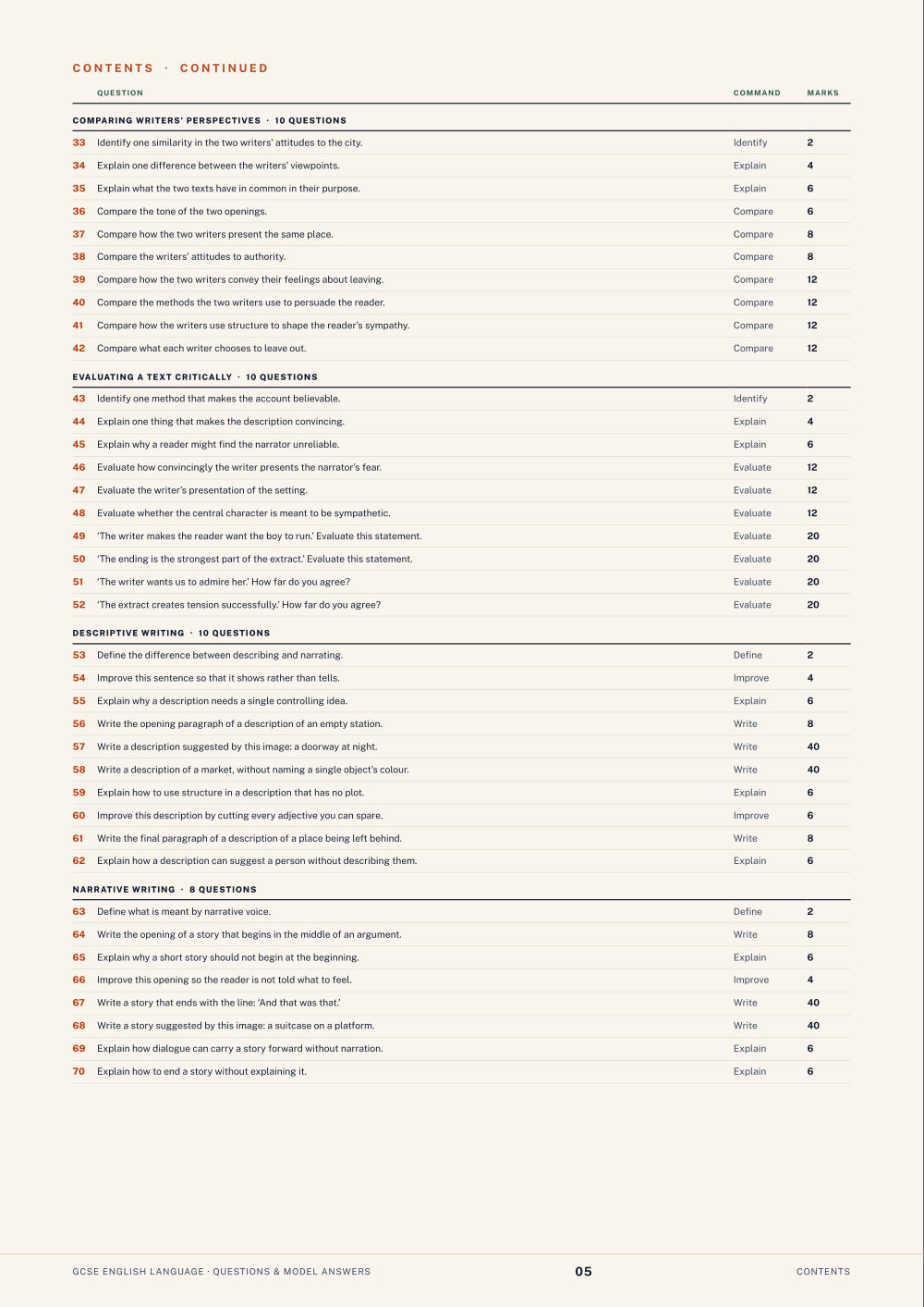 Contents · GCSE English Language Questions & Model Answers, page 5