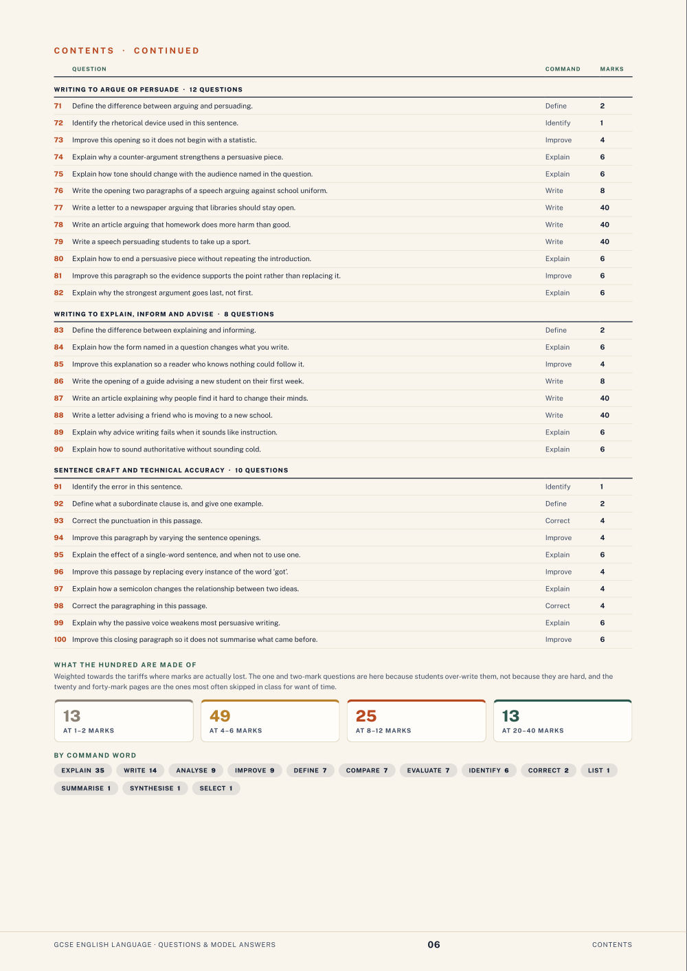Contents · GCSE English Language Questions & Model Answers, page 6