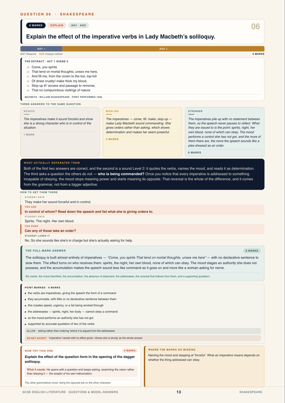 Question 06 · Shakespeare · GCSE English Literature Questions & Model Answers, page 13