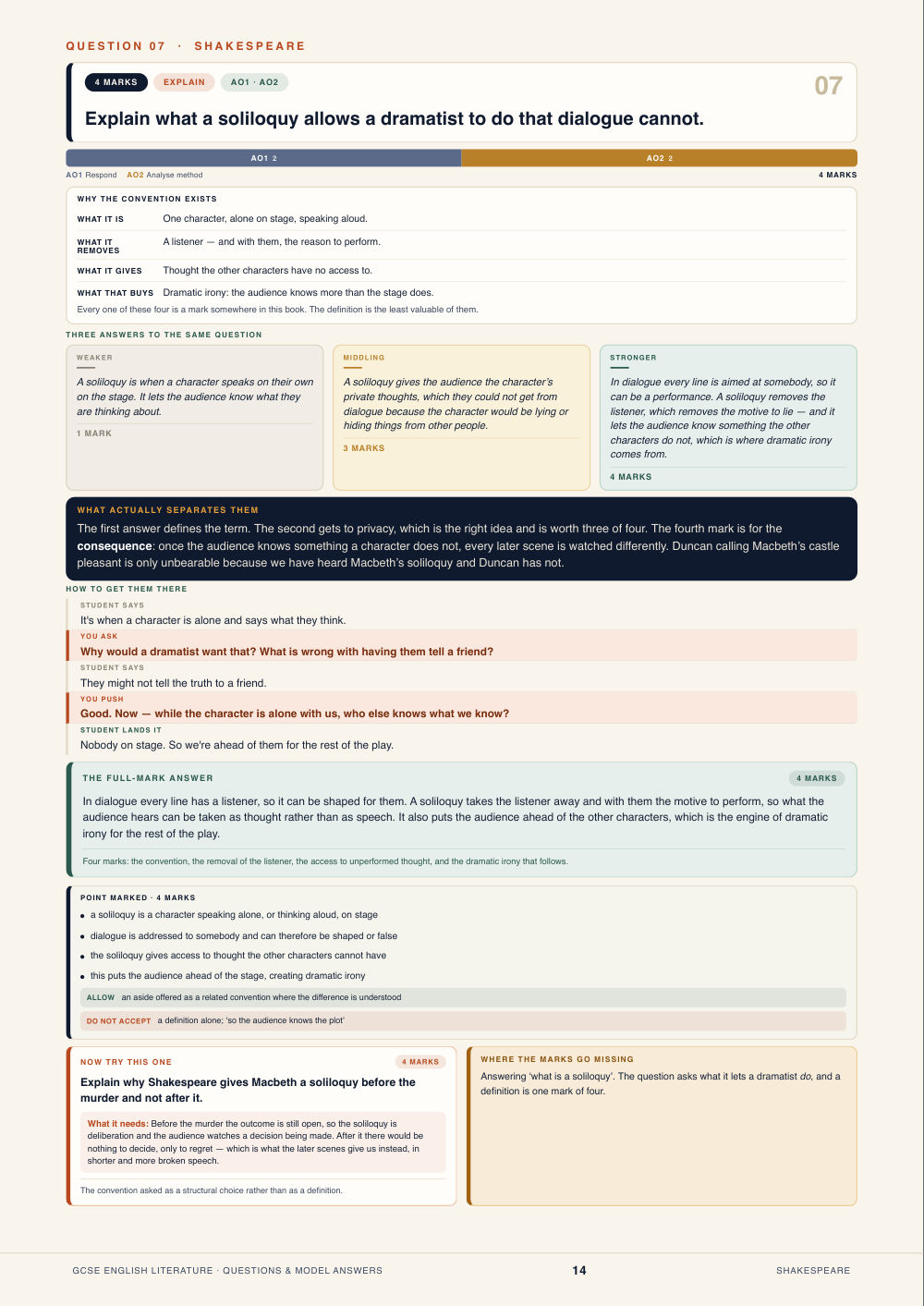 Question 07 · Shakespeare · GCSE English Literature Questions & Model Answers, page 14