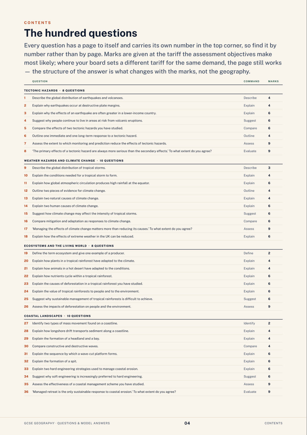 Contents · GCSE Geography Questions & Model Answers, page 4