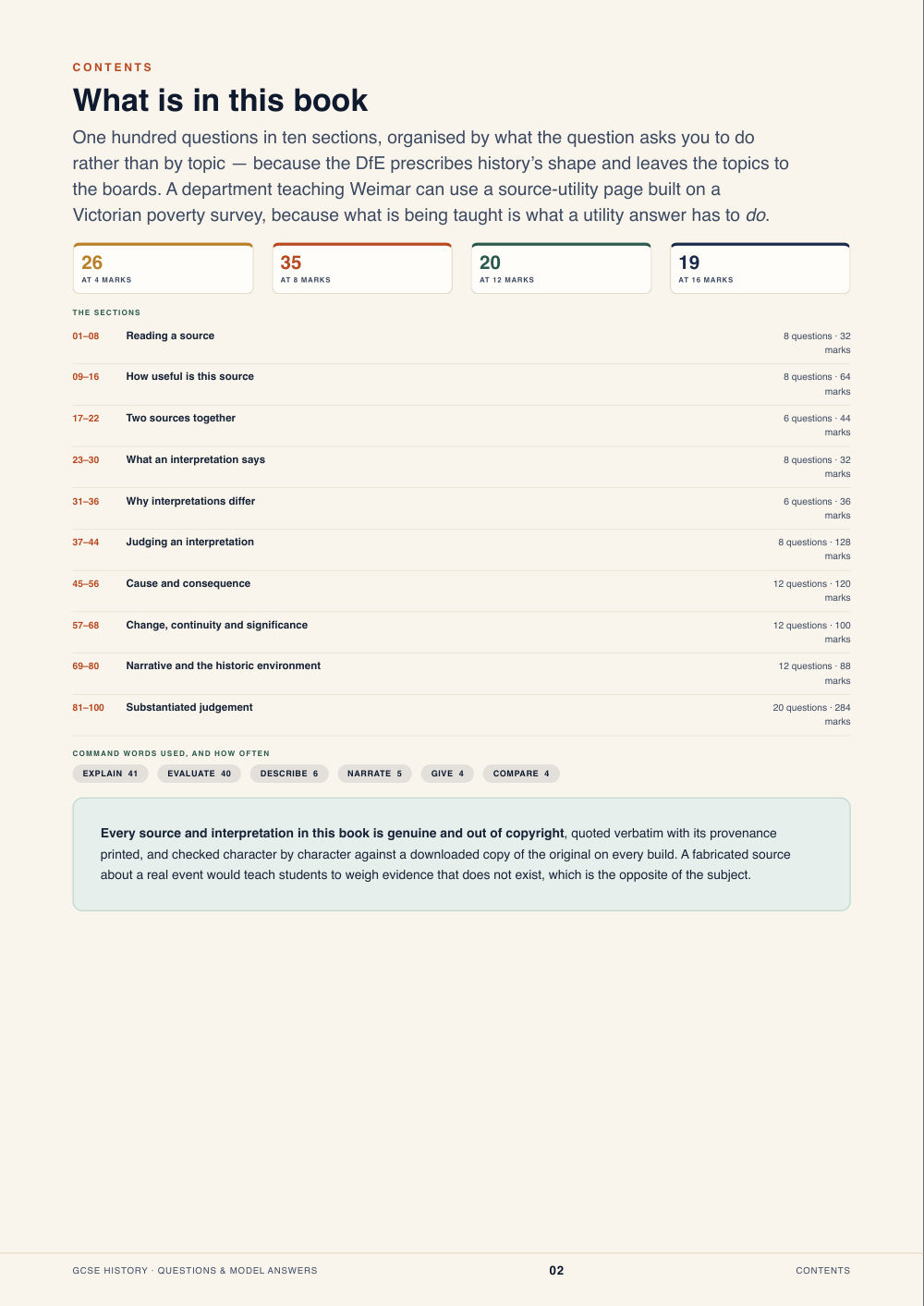Contents · GCSE History Questions & Model Answers, page 2