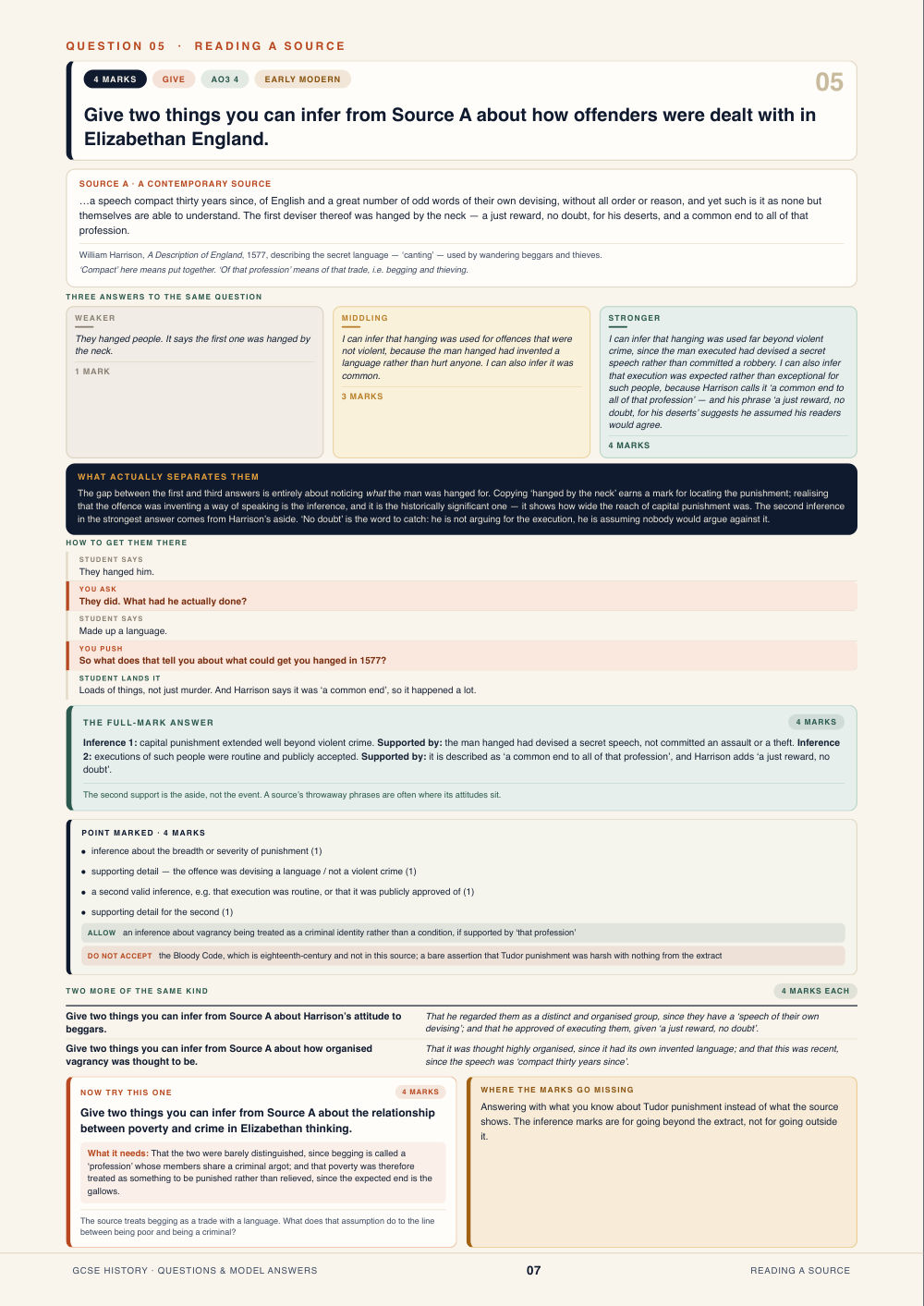 Question 05 · Reading a source · GCSE History Questions & Model Answers, page 7