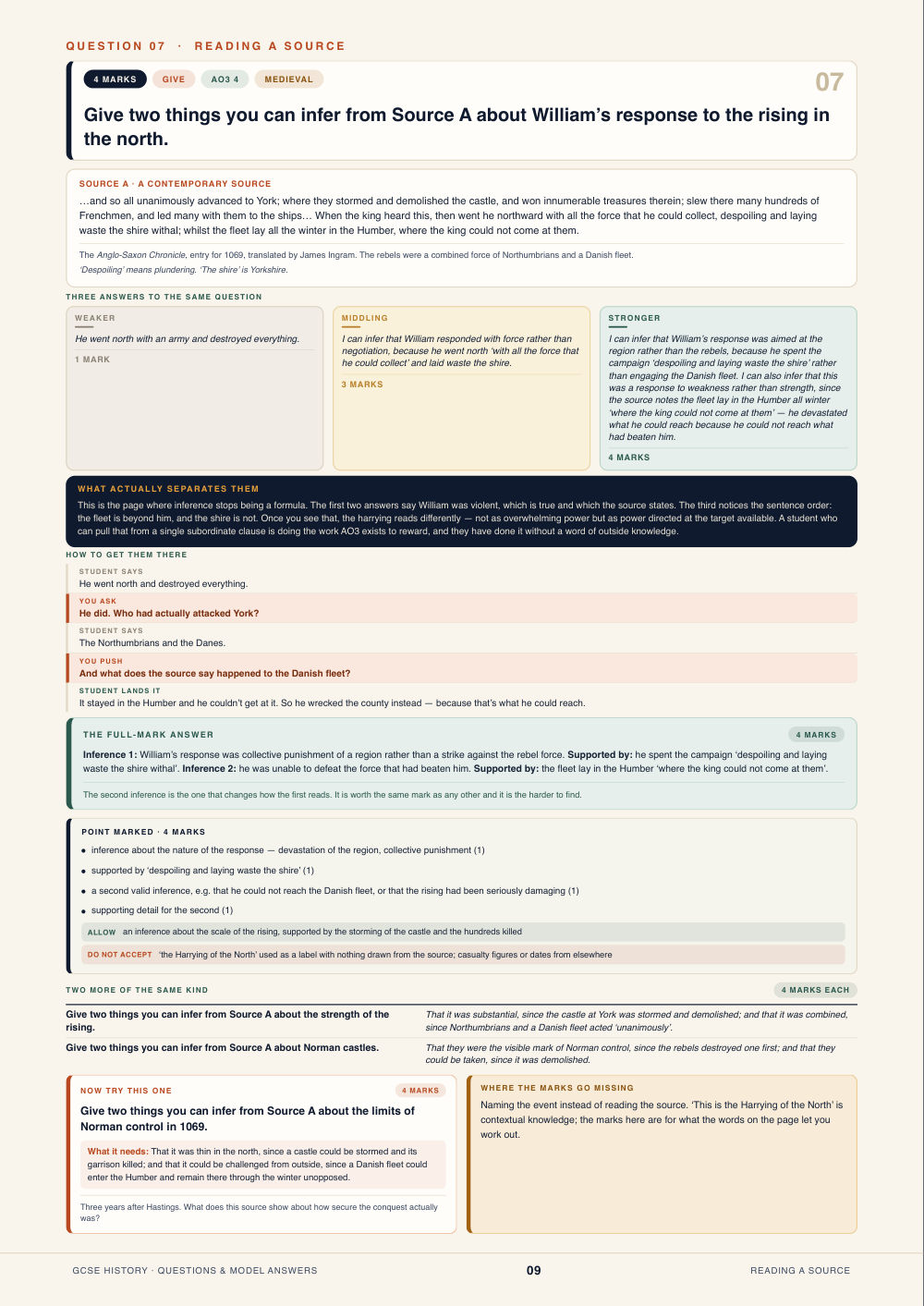 Question 07 · Reading a source · GCSE History Questions & Model Answers, page 9
