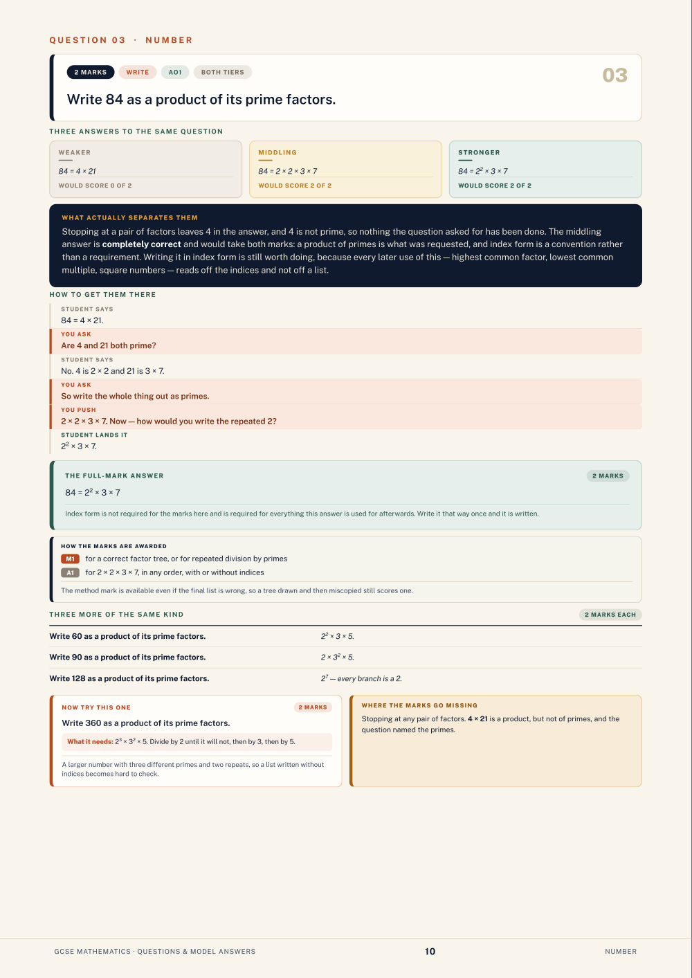 Question 03 · Number · GCSE Mathematics Questions & Model Answers, page 10