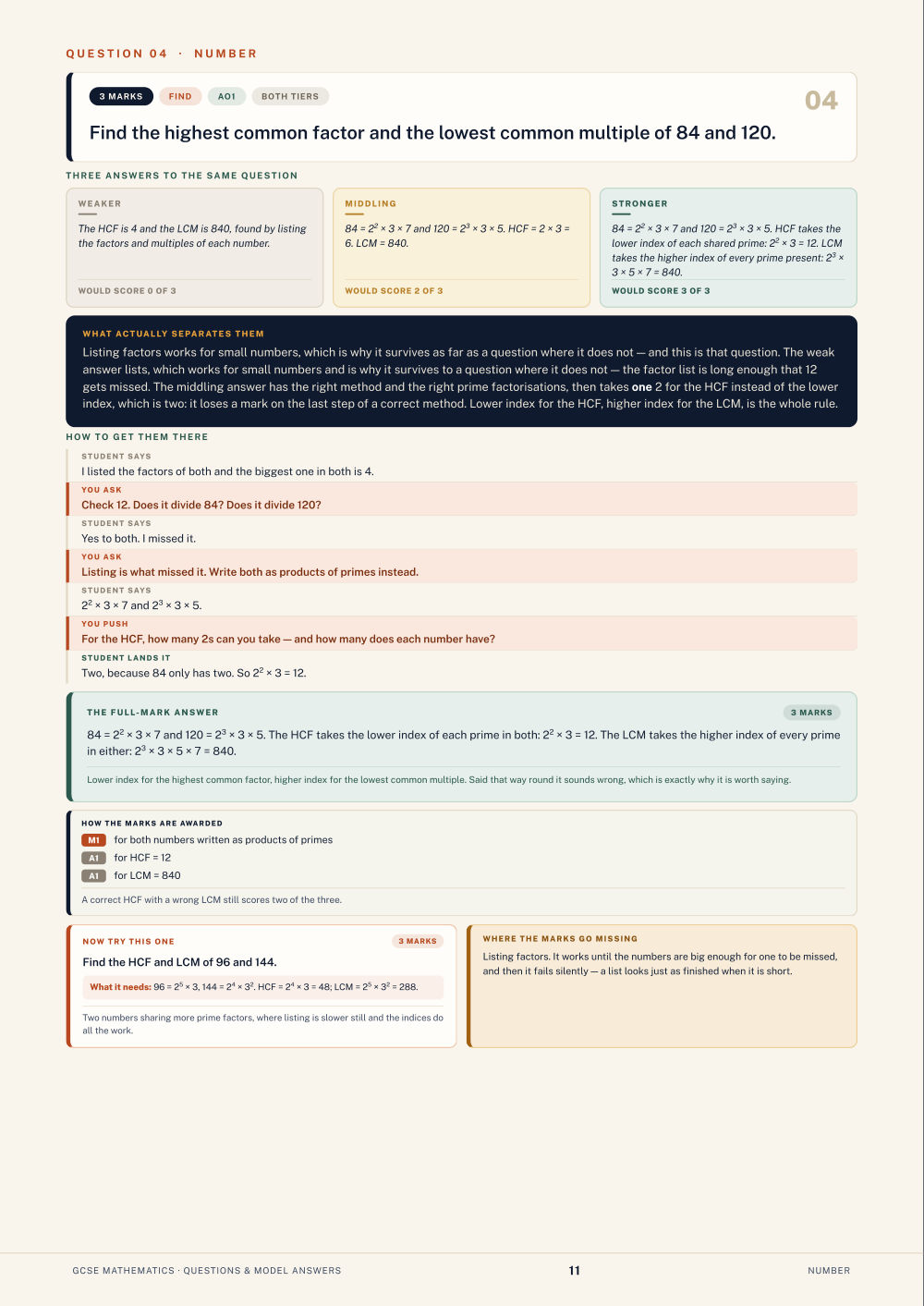 Question 04 · Number · GCSE Mathematics Questions & Model Answers, page 11