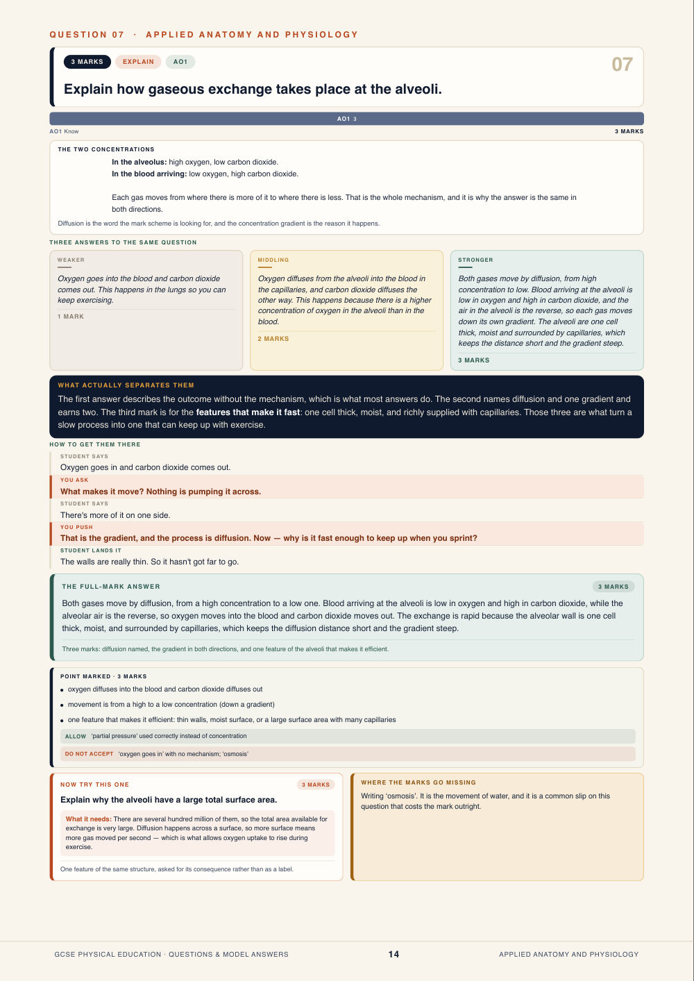 Question 07 · Applied anatomy and physiology · GCSE Physical Education Questions & Model Answers, page 14