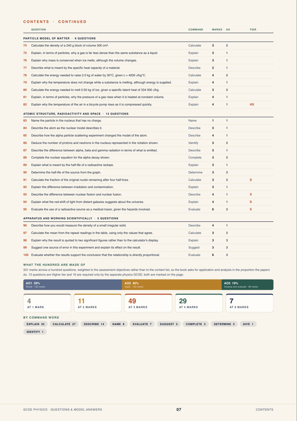 Contents · GCSE Physics Questions & Model Answers, page 7