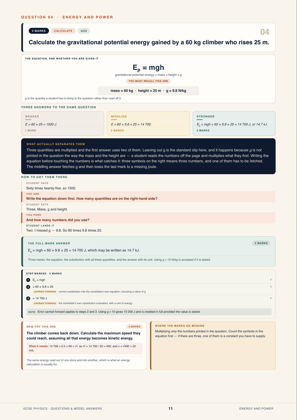 Question 04 · Energy and power · GCSE Physics Questions & Model Answers, page 11