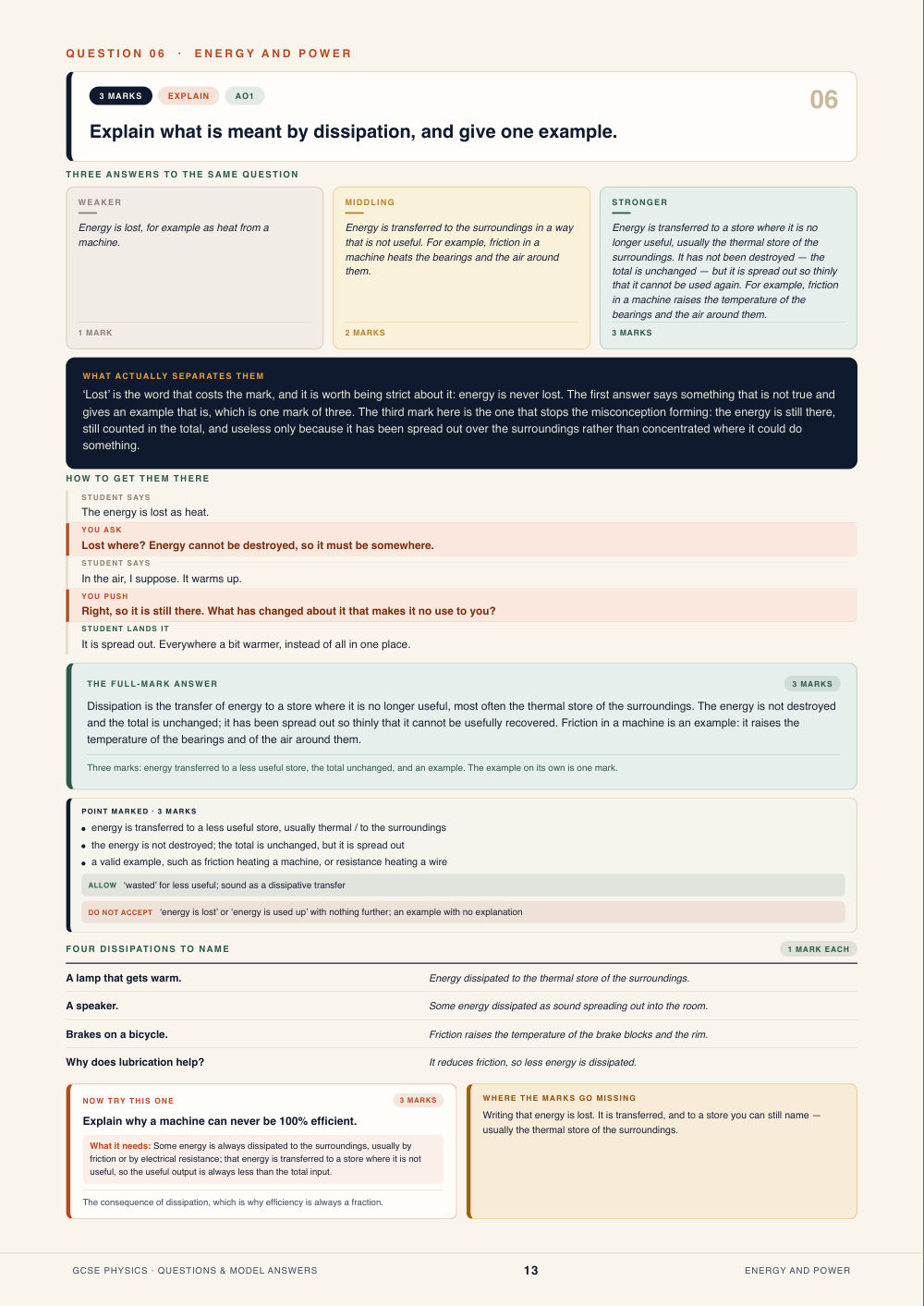 Question 06 · Energy and power · GCSE Physics Questions & Model Answers, page 13