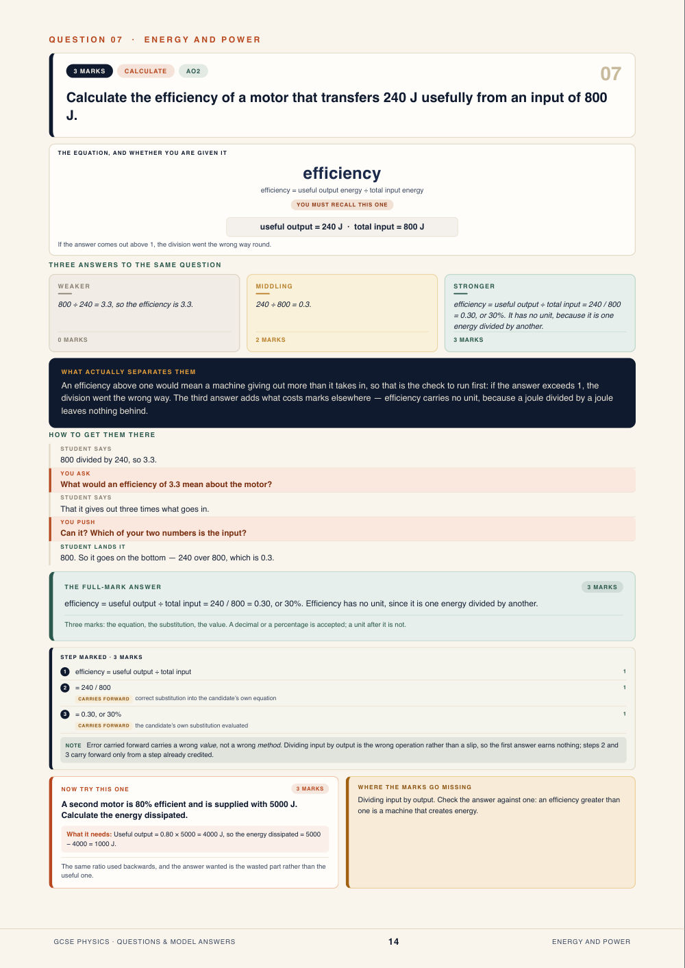 Question 07 · Energy and power · GCSE Physics Questions & Model Answers, page 14