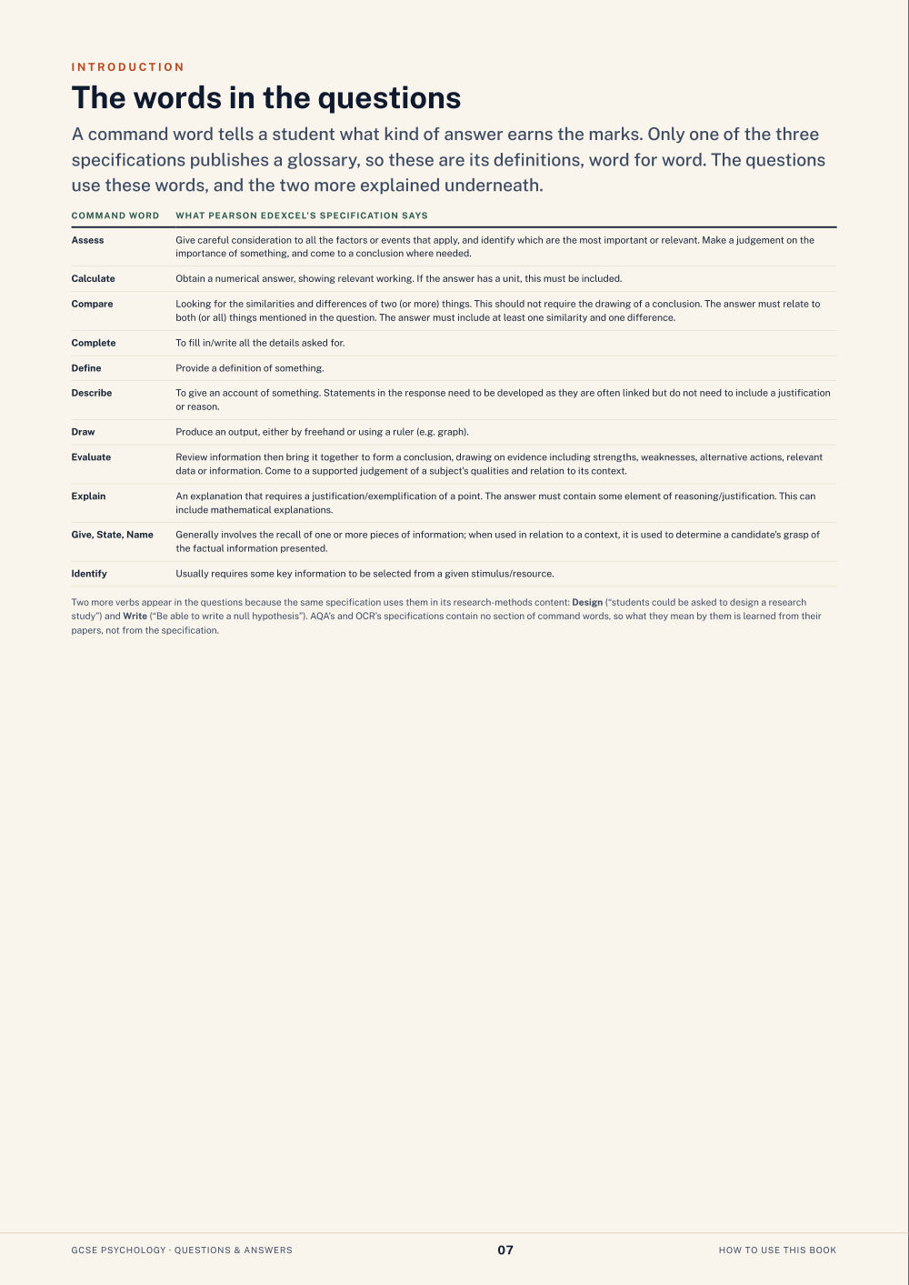 The words in the questions · GCSE Psychology Questions & Answers, page 7