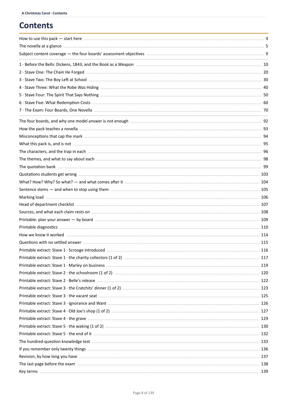 Contents · A Christmas Carol: The Complete Teacher Pack, page 8