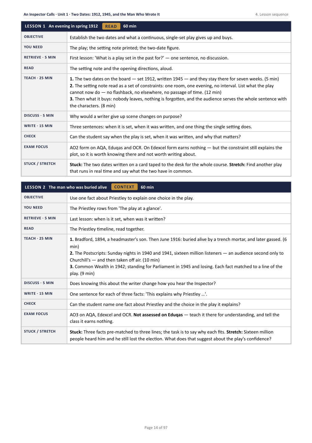3. Knowledge and skills progression · An Inspector Calls: The Complete Teacher Pack, page 14